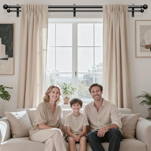 Wolistsa Double Curtain Rod 36-91 Inch Matte Black Heavy Duty Dual Rods - Adjustable