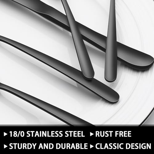 EWFEN Black Heavy Duty 49-Piece Silverware Set with Organizer for 8, Rust-Proof Stainless Steel Flatware