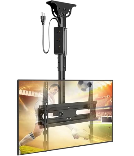 27-65 Inch Ceiling TV Mount with Power Outlet - Adjustable & Swivel, Holds Up to 110lbs