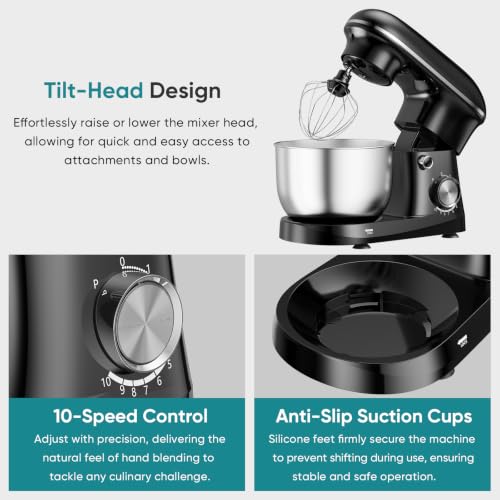 OLIXIS 4.2 Qt Stand Mixer, 10-Speed Tilt-Head Electric Mixer for