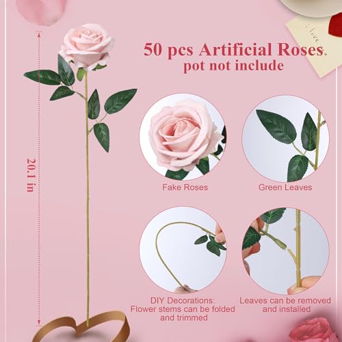 Blush Roses Artificial Flowers - 50 Realistic Silk Stems for DIY Wedding Bouquets & Decor - Variation of THIS listing