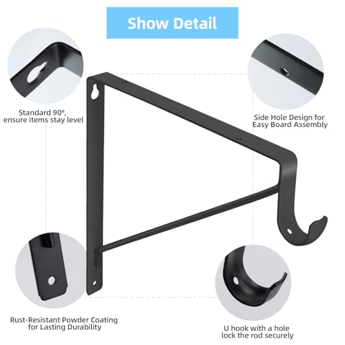 10-Pack Heavy Duty Closet Rod Brackets - Matte Black Steel Wall Mount Support with Anchors & Screws - 10.8x10.8 Inches, 300 Lb Capacity - Variation of THIS listing