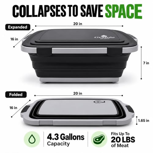 Grande Home Dark Gray Collapsible BBQ Prep Tub with Lid & Cutting Board, XL 4.3 Gal