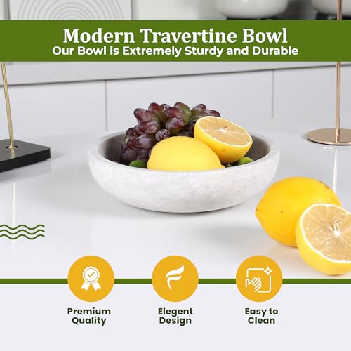 Travertine Decorative Bowl - White/Gray Organic Modern Centerpiece 7.8"