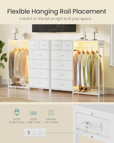 SONGMICS Closet Organizer with Hanging Rod & 6 Fabric Drawers - Cloud White, 13.8"D x 40.4"W x 46.3"H
