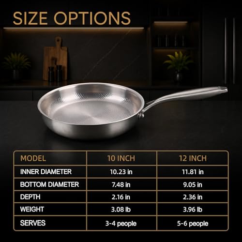 10-Inch No-Coating Titanium Alloy Frying Pan with Lid - Handhaft, Hammered Surface