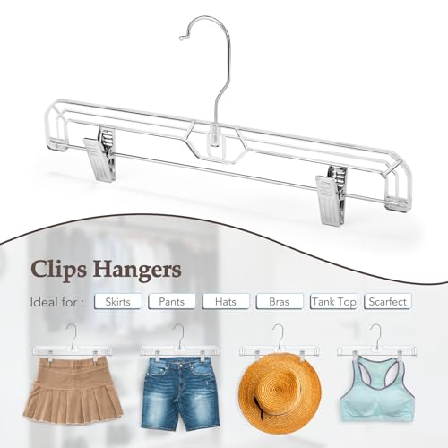 50 Pack Heavy Duty Clear Pants & Skirt Hangers with Clips - 14 Inch