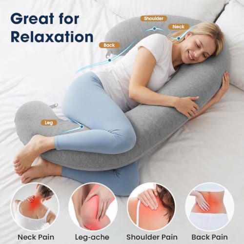 TranquilRelax Grey C-Shaped Body Pillow 53" x 10" for Side Sleepers - Adjustable Memory Foam Support
