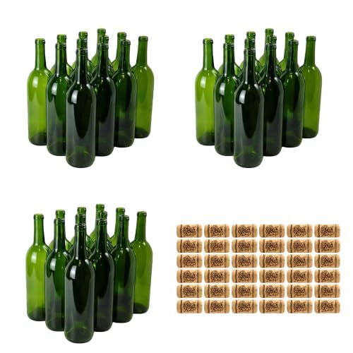 36 Pack Champagne Green Glass Wine Bottles 750ml with #8 Corks - W5 Style, Perfect for Home Winemaking