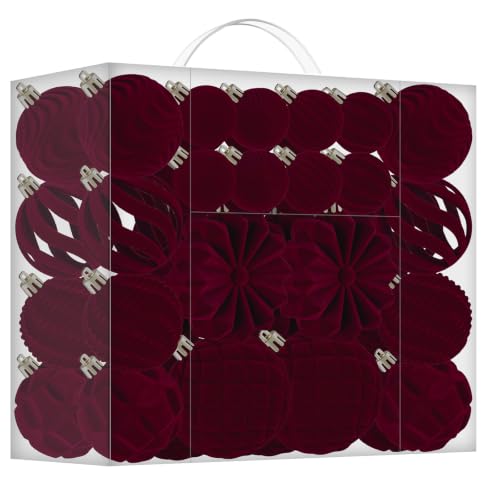 Burgundy Velvet Christmas Ornaments Set 48pcs - 8/6/4 cm Ball Christmas Tree Decorations