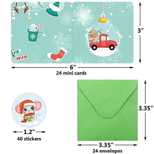 ceiba tree Mini Christmas Cards Ornament Greeting Card Happy Holiday Note Card 24 Pack with Envelopes and Stickers for Classroom Home Office Business
