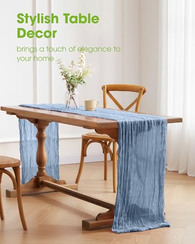 Pureegg 2 Pack Dusty Blue Cheesecloth Table Runner 120 Inch for Wedding & Event Decor