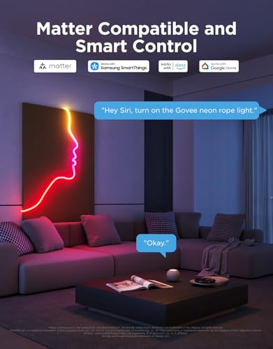 Govee RGBIC Neon Rope Lights 9.8ft - White Smart LED Light Strip with Matter, Alexa & Google Compatibility