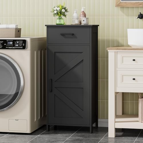 Bathroom Corner Storage Cabinet with Drawer & Adjustable Shelf - Black 15.7W