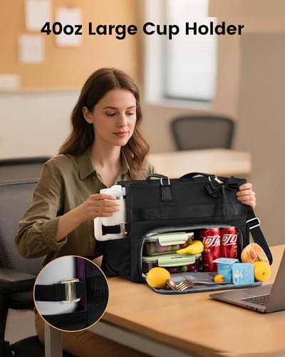 LOVEVOOK 15.6 Inch Laptop Tote Bag with Insulated Lunch Compartment, Black