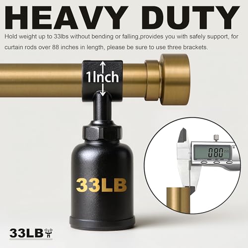 Gold Curtain Rods 2 Pack - Adjustable 66-120 Inches Heavy Duty Brass Support with Solid Metal Finials - Farmhouse Style