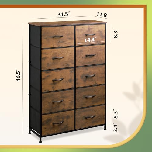 WLIVE Tall Dresser for Bedroom Rustic Brown Wood Grain Finish, 10 Drawers