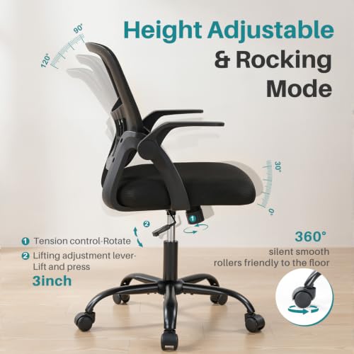 OLIXIS Ergonomic Office Desk Chair - Mid-Back Executive Mesh Chair, Black, 23.8"D