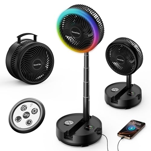 10-Inch Portable Foldable Battery Fan with 8 Speed & Oscillation - Black