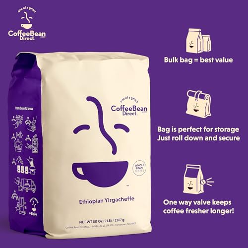 Light Ethiopian Yirgacheffe Coffee Beans 5lb Bag - Whole Beans, Bright Citrus & Floral Notes