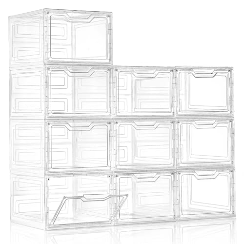 Freebat 10 Pack Clear Storage Bins with Lids, 19 Qt Closet Organizers