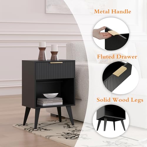 Nightstand with Fluted Panel and Storage - Black, 1 Variation