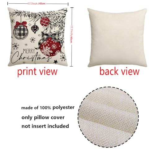 ARPOVIST Christmas Pillow Covers Set of 4 — 18x18 Inch Bow Edition, Red & Black Buffalo Plaid with Trees, Snowflakes & Bow