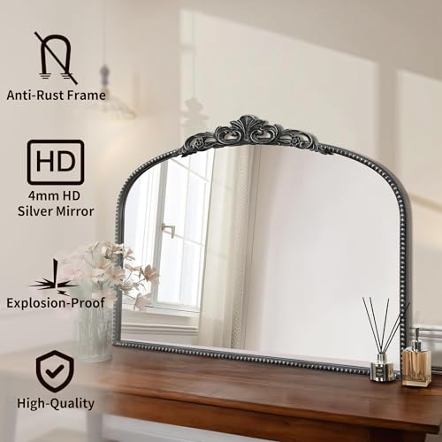 Micasso Vintage Black Arched Mirror - 24x32 Inch Baroque Antique Vanity Mirror