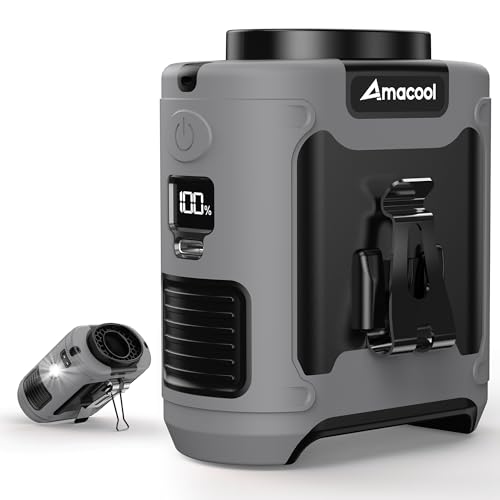 AMACOOL Gray Portable Waist Fan with 10000mAh Battery & LED Light