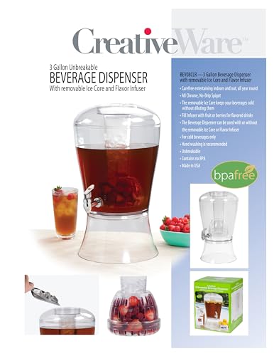 CreativeWare 3 Gallon Beverage Dispenser with Ice Column & Fruit Infuser