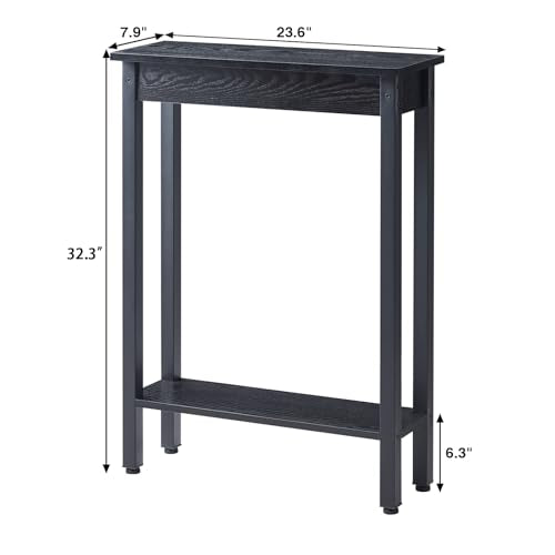 Black Small Console Table with Shelf - Narrow Entryway & Sofa Expansion