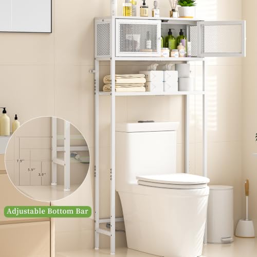Over Toilet Storage Cabinet with Doors - White Bathroom Organizer Shelf