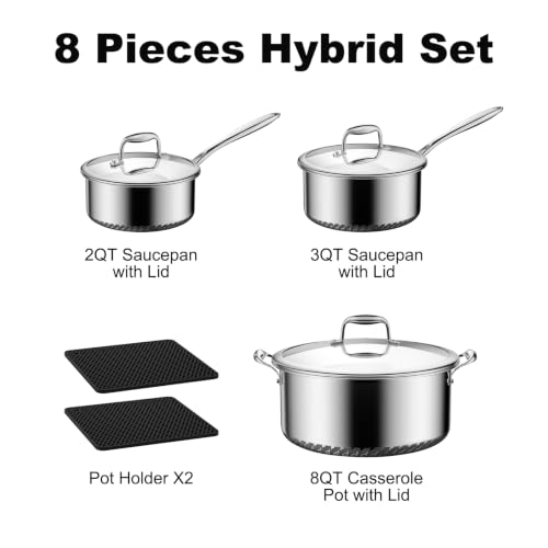 8-Piece Stainless Steel Cookware Set with Lids - Soup Pots & Saucepans