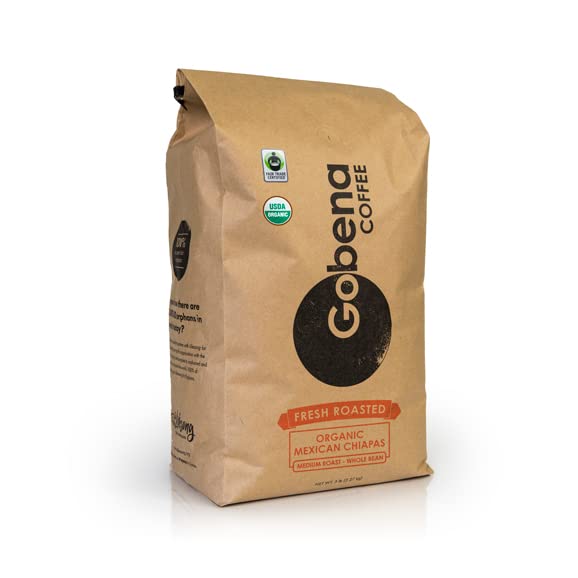 Gobena Organic Mexican Chiapas Whole Bean Coffee 5lb Pack - Medium Roast, Fair Trade