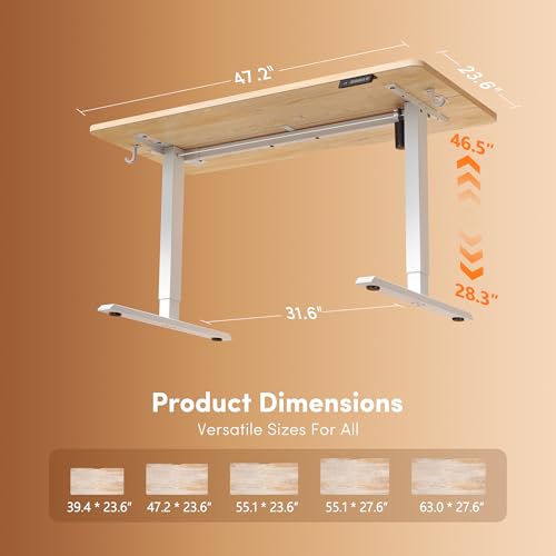 FEZIBO Maple 48x24 Inch Electric Standing Desk - Adjustable Height, 3 Memory Presets