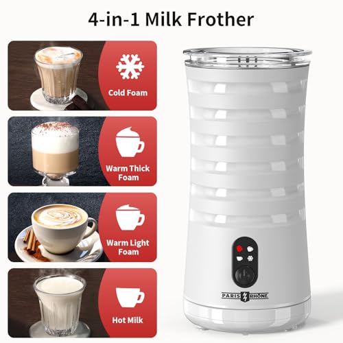 Paris Rhône Milk Frother, 4-in-1 Electric Automatic Steamer