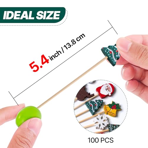 PuTwo Christmas Cocktail Picks 4.7 Inch 100pcs Bamboo Appetizers