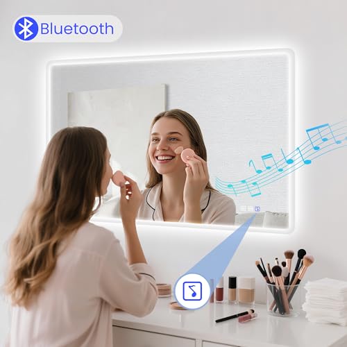 STARLEAD 24x32-Inch Bluetooth LED Bathroom Mirror with Anti-Fog, Adjustable Lighting - Silver Rectangular