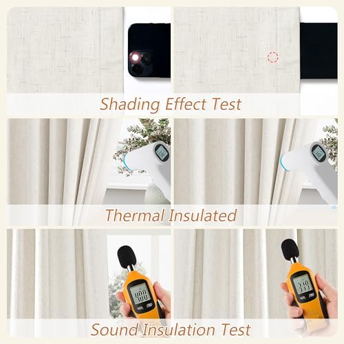 Cream Linen Blackout Curtains 52W x 108L - Pack of 2 Room Darkening Drapes