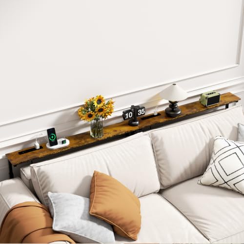 GRLEAF Rustic Brown 78-Inch Adjustable Console Table with Power Outlets – Narrow Sofa & Entryway Table