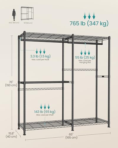 Ink Black 65-Inch Closet Organizer with Shelves and Clothes Rack - No Fabric Cover