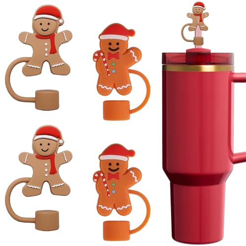 3D Gingerbread Man Straw Toppers for Christmas Stanley Cup