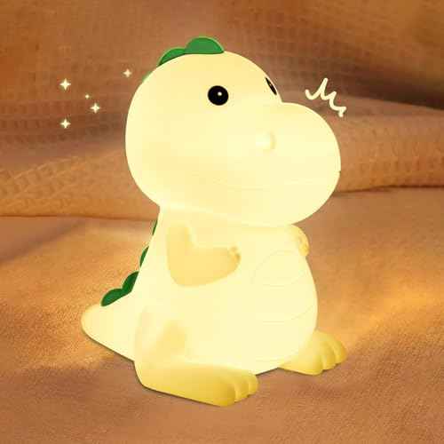 Kids Night Light Dinosaur Bedside Nursery Touch Lamp Dimmable with 7 Color Changing, Soft Squishy Silicone Cute Dino Night Lights Gifts for Kids Baby Room, Rechargeable for All-Night Use