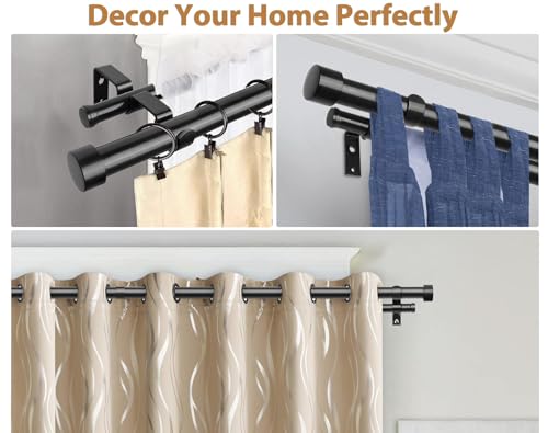 Double Curtain Rod Set 140-180 Inches Black - Telescoping Metal Drapery Rods with Finials