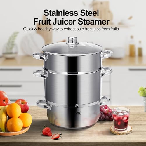 8.5QT Stainless Steel Fruit Juicer Steamer with Glass Lid for Canning & Juice Extraction