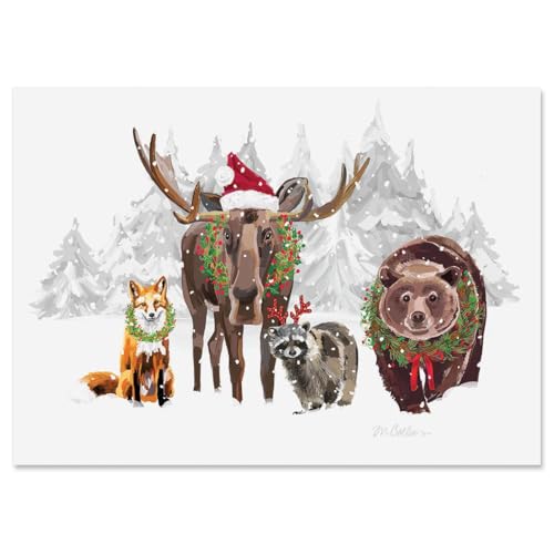 Current Forest Folk Christmas Greeting Cards Set of 18 with Envelopes – Folded 5x7