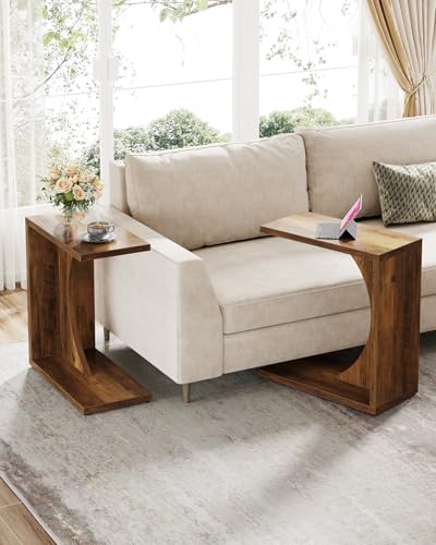 Tribesigns C-Shaped End Table for Couch - Brown Small Space Sofa Side Table