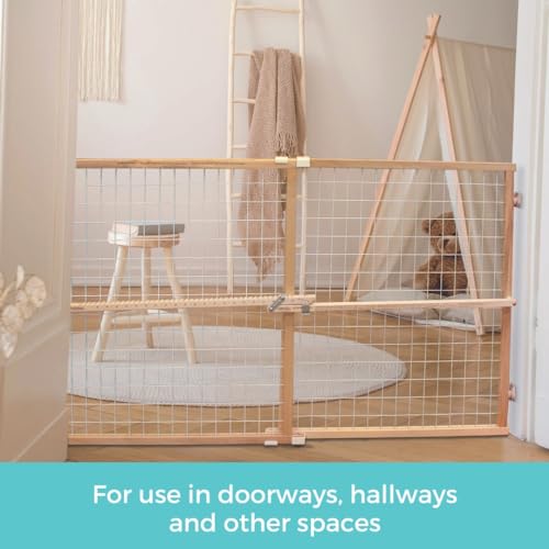 Extra-Wide Wooden Baby Gate - Pressure Mounted Child Safety Gate for Doorways - Adjustable 29.5-50 Inches Wide - 31 Inches Tall - Baby Gate