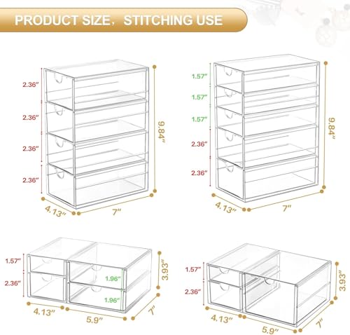 Acrylic 16-Drawer Makeup & Office Organizer for Desk - Clear Storage Solution with 4 Pack