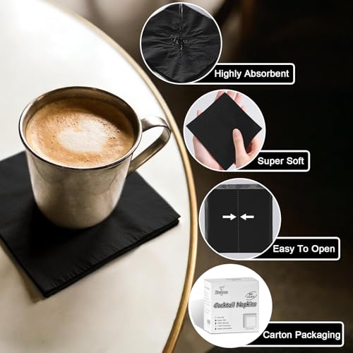 Black Cocktail Napkins - 800 Count Disposable 2-Ply 4.5 x 4.5 Inch for Parties & Events - Variation: Black